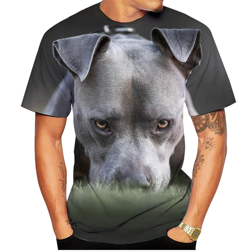 Ugly Pitbull 3d Printed T-shirt For Men Funny Cute Animal Pattern Tee Shirt Round Neck Short Sleeves Outdoor Street Clothes Tees