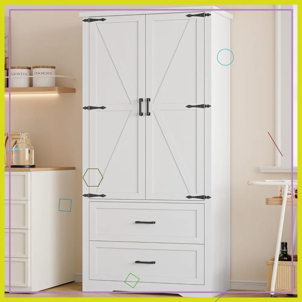 

Белый шкаф-панильер с раздвижными дверцами 71 дюйм, с выдвижными ящиками и регулируемыми полками, органайзер для хранения на кухне и в домашнем офисе