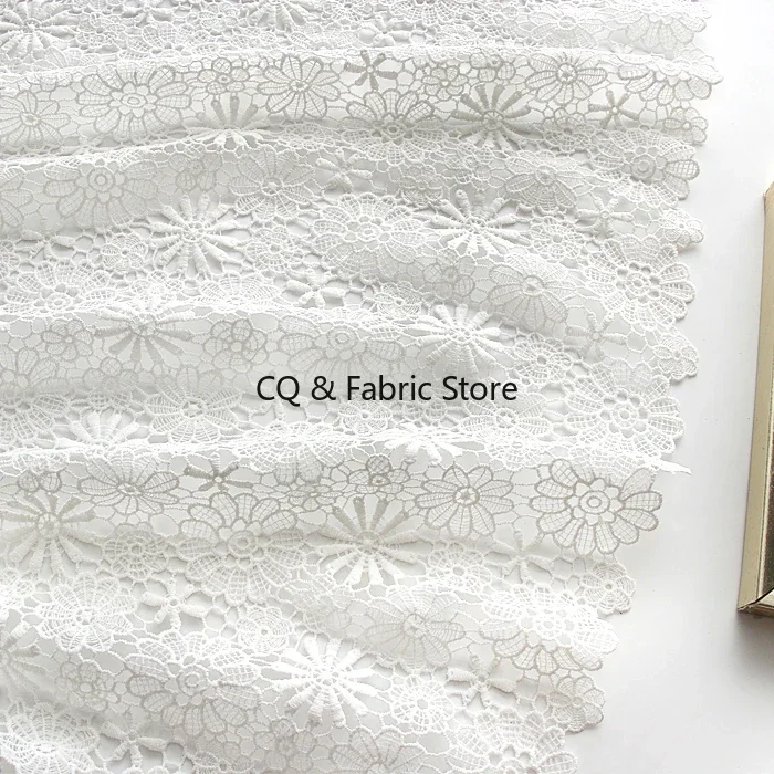 

Lace Fabric Pure White Embroidery Flower Water Soluble Fabric Wedding Dress Skirt Clothing Fabric Handmade Diy by the meter