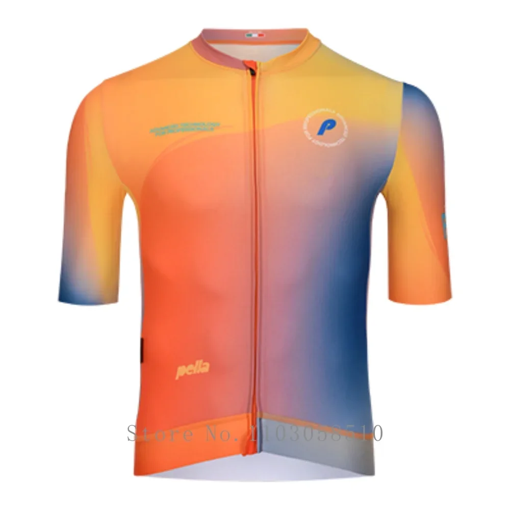 PELLA men's Cycling Jersey Short Sleeve Road Bike Bicycle Riding T-shirts Clothing MTB PRO Jersey for Biking with 3 Rear Pockets