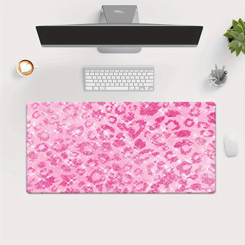 1pc, Pink Leopard Print Glitter, HD Printed Desk Mat, Multifunctional XXL Mouse Pad, Keyboard Gaming Mouse Pad, Office Computer