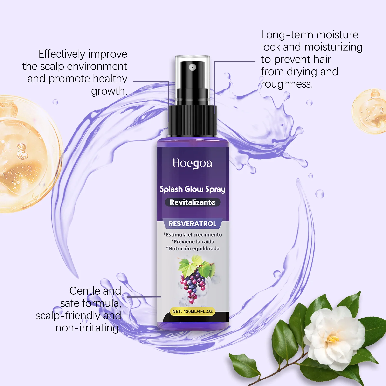 Hoegoa Siero per la crescita dei capelli con vitamina Spray Riduce la perdita Trattamento dei danni al cuoio capelluto Nutriente Riparazioni secche Radici Cura dei capelli Oli essenziali