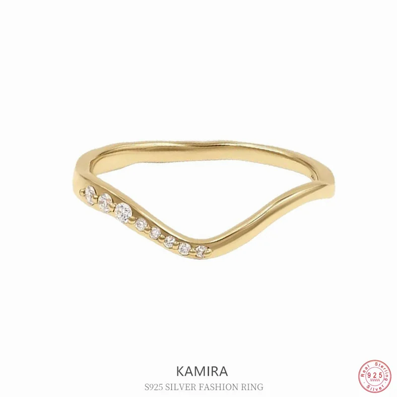

KAMIRA 925 Sterling Silver Gentle Simple V-shaped Wavy Zircon Rings for Women Party Charm Exquisite Fashion Jewelry Accessories