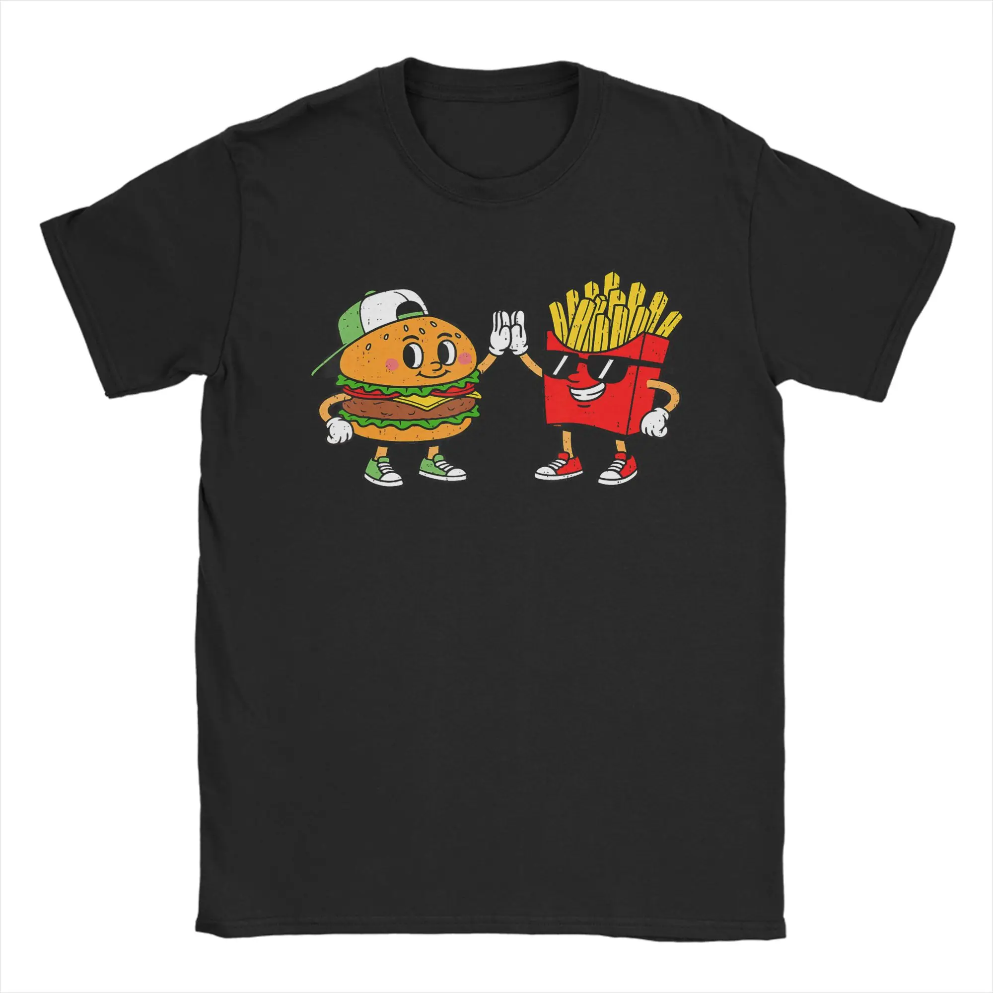 Hamburger French Fries Combo Snacks Fast T Shirts for Men Pure Cotton Crazy T-Shirt Round Neck  Tees Short Sleeve Tops Gift Idea