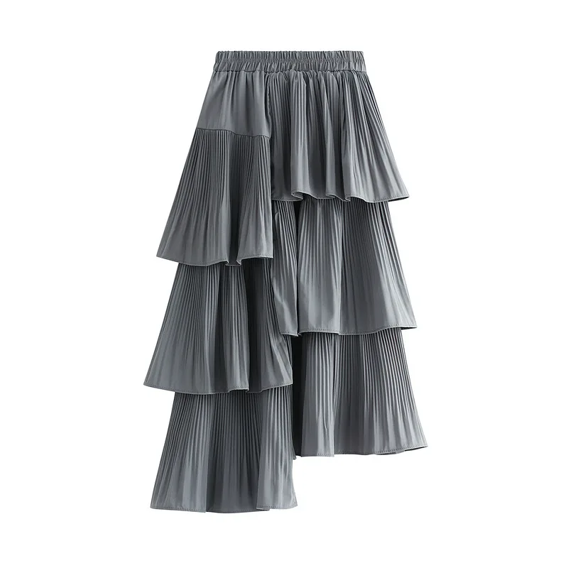 

Autumn/Winter Korean Version Asymmetrical Pleated Cake For Women's Versatile Mid Length Ruffled Irregular Skirt 8255