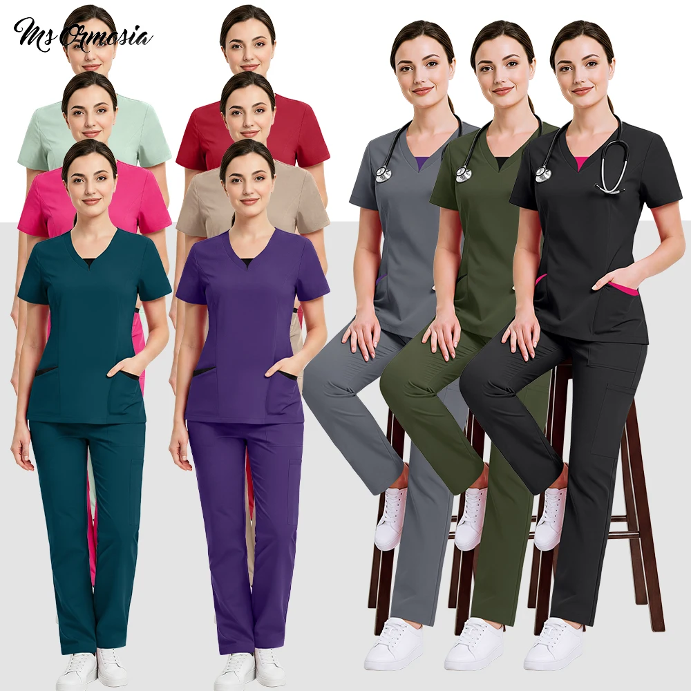 uniformes-cirurgicos-multicoloridos-para-mulheres-roupas-de-trabalho-multifuncionais-conjunto-de-scrubs-para-enfermagem-com-top-e-calcas-com-bolsos