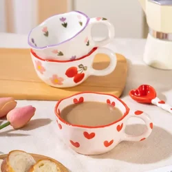 Ceramic Mug with Rabbit Handle Spoon Hand-shaped Irregular Coffee Milk Tea Cup Breakfast Oatmeal Cup Drinkware Kitchen Cup