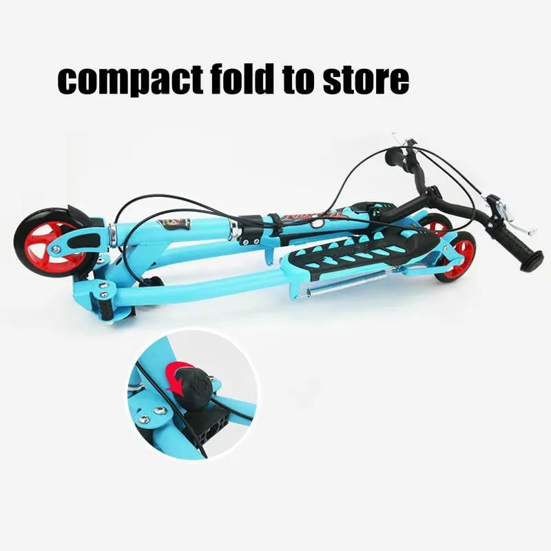 Folding kids Frog Scooter, Port 2 Pedal Swing Scooter Tricycle, Scissors Scooter with adjust height, PU wheel kid scooter