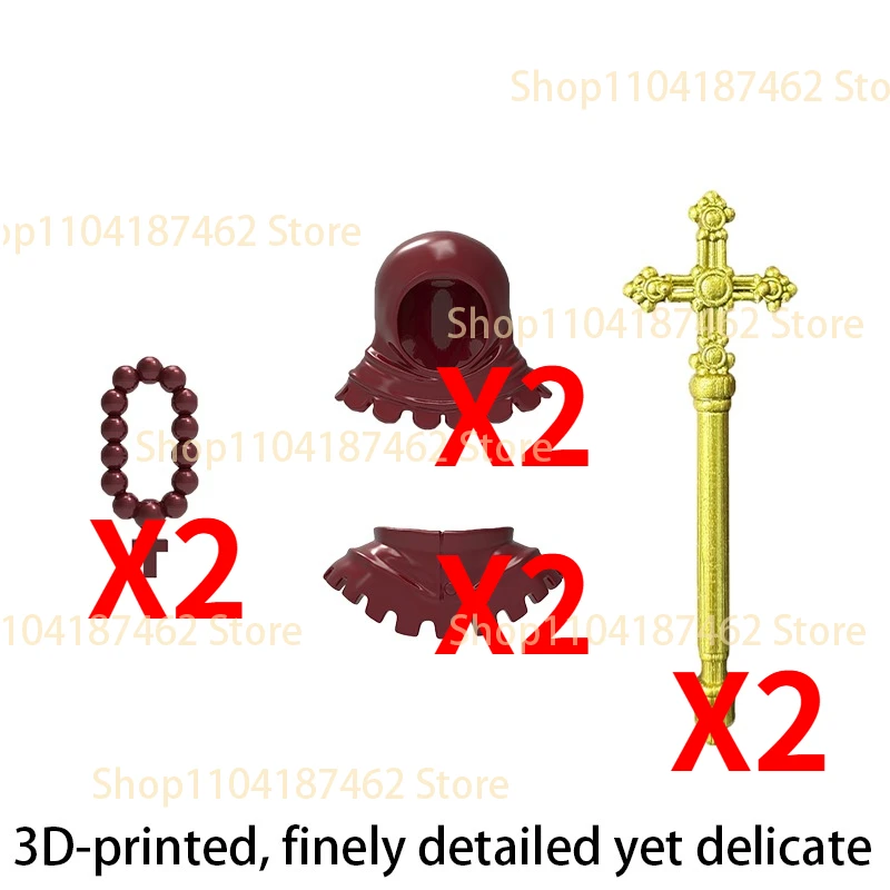 MOC Mittelalterliche Bausteine Priesterhut Umhang Scepter Dekorative Perlen Historische Figur Zubehör Kreative DIY Bausteine Spielzeug Geschenke