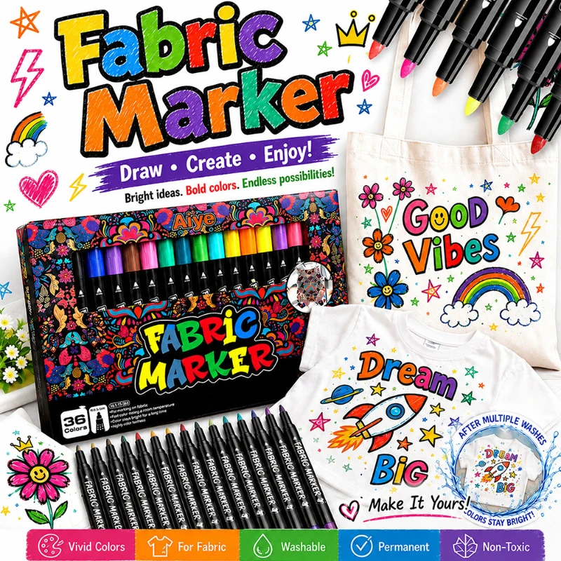 12-36 Colors Fabric Markers  Fabric Markers Permanent for Clothes Fabric Paint Pens for Shirts Bags Hats Canvas Textiles