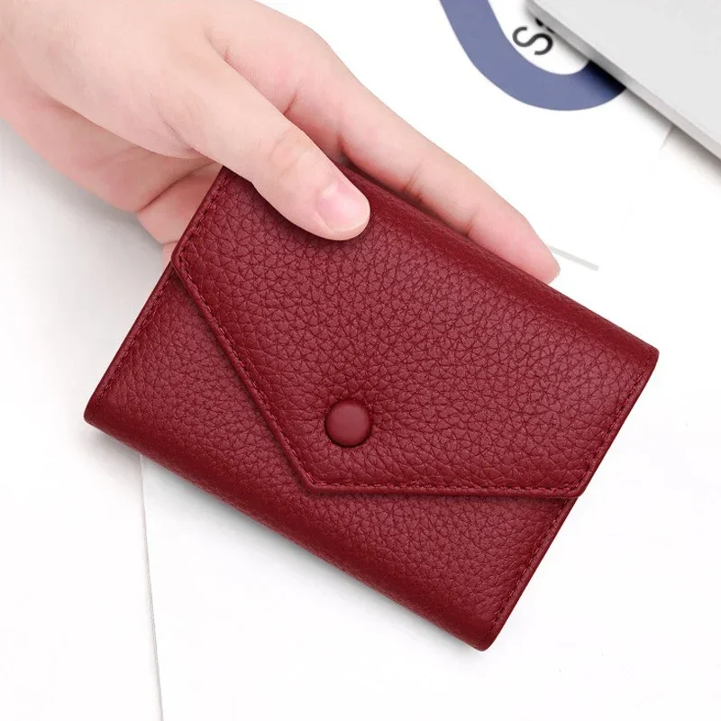 Short Purse for Women 2024 New Classic Buckle Wallet Genuine Leather RFID Trifold Card Holder Zipper Coin Purse Women's Wallet