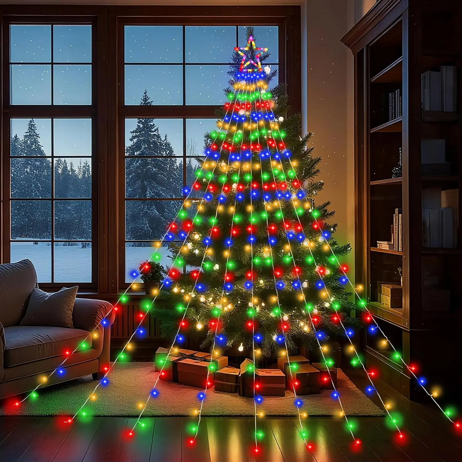 

11,5 футов 317 светодиодных разноцветных звездных гирлянд — 8 режимов и таймер для наружного рождества, вечеринки, свадебного декора