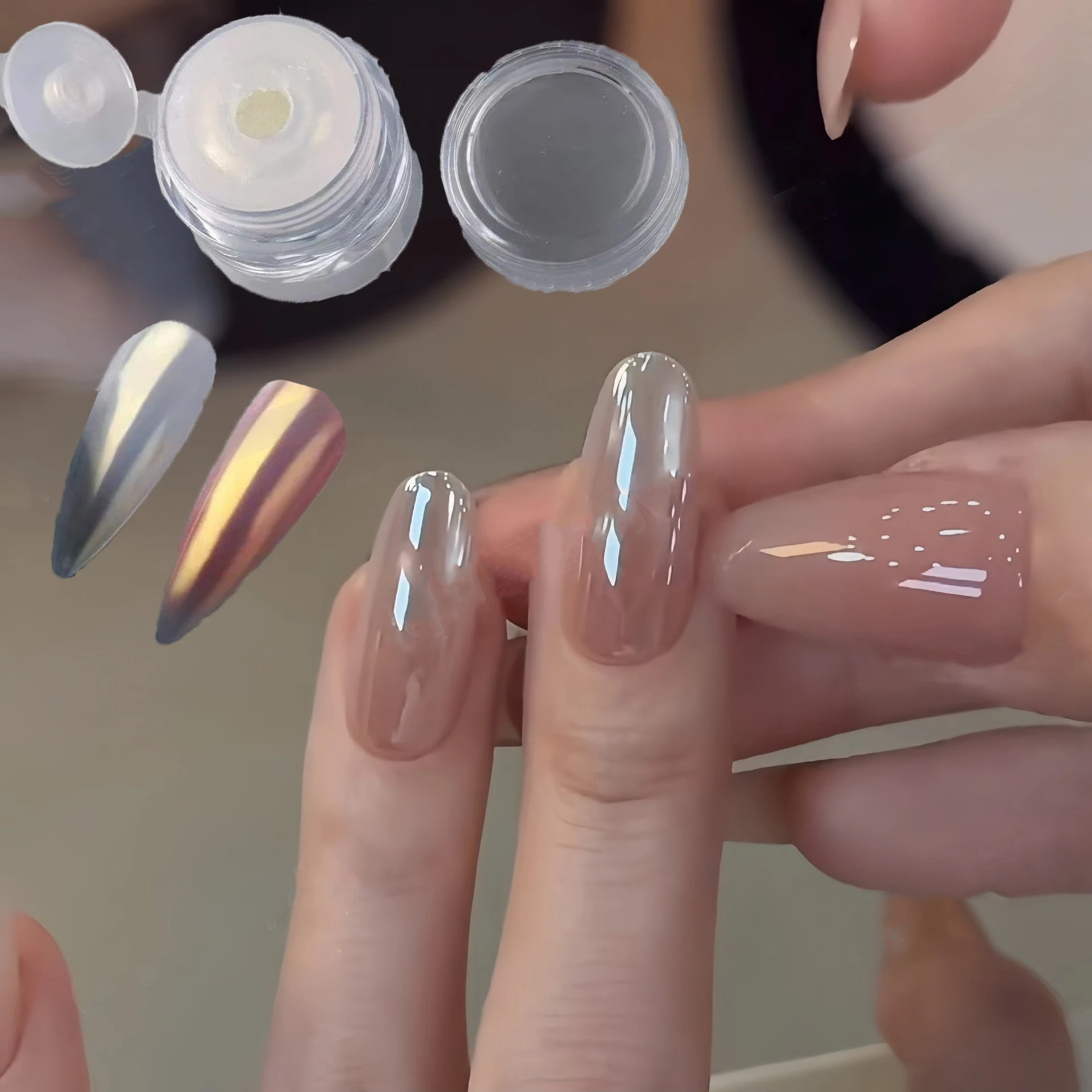 Hochtransparentes Fülllicht-Nagelpulver, Eiskristall-Spiegelchrom-Glitzerstaub, Aufhellender Aurora-Schimmer für DIY-Maniküre – Detail 1