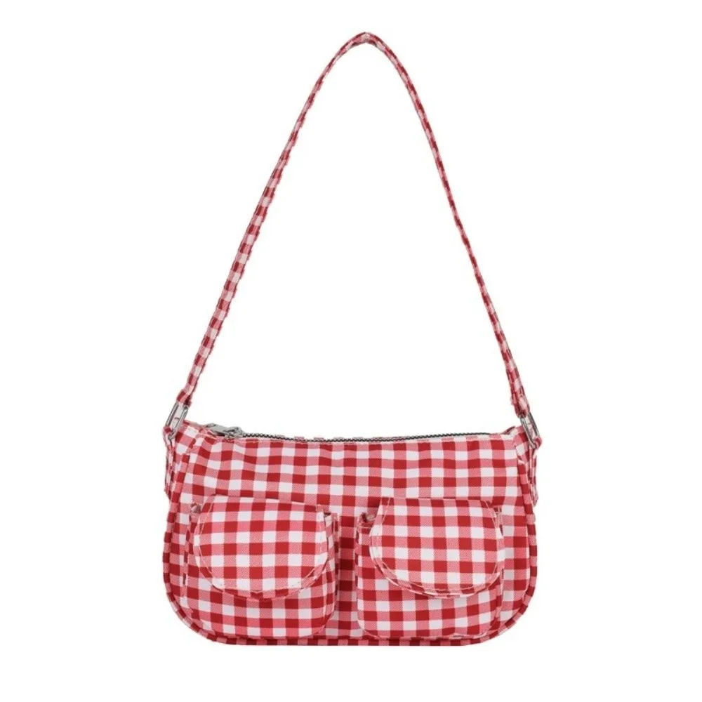 

Versatile Multiple Pockets Plaid Shoulder Bag Korean Style Y2K Canvas Handbag Lightweight Harajuku Underarm Bag Sports