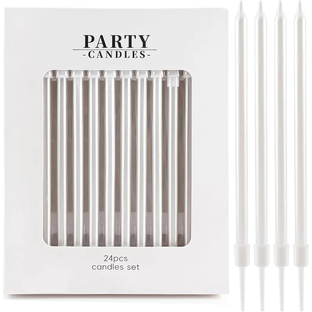 24 Pieces Metallic Candle Long Green Candle Birthday Candles With Holder Cake Candles For Wedding Birthday Party Decoration
