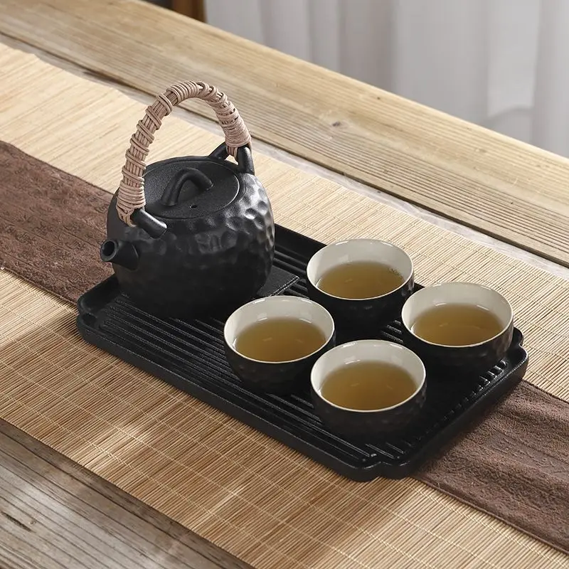 

Home-Use Japanese-Style Hotel Room Dormitory Mini Tea Pot Set Home Decor 1 Teapot 4 Cups 1 Tea Tray Customizable Home Gift