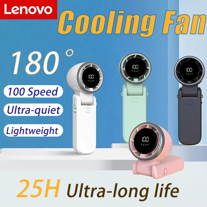 Lenovo 2026 New High-speed Powerful Turbo Fan Ultra Quiet 180 Degree Folding Hanging Neck Desktop Mini Outdoor Hand-held