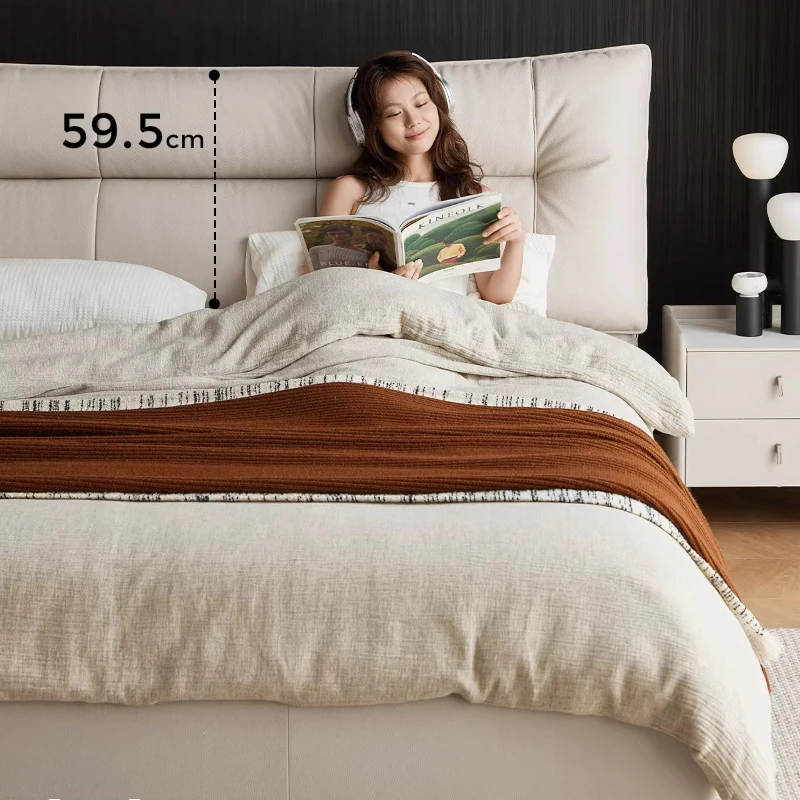 180x200cm Leather Bedroom Soft Package Bed Modern Master Italian Luxury Headboard Bed Frame Wooden Twin High-end Home Furniture