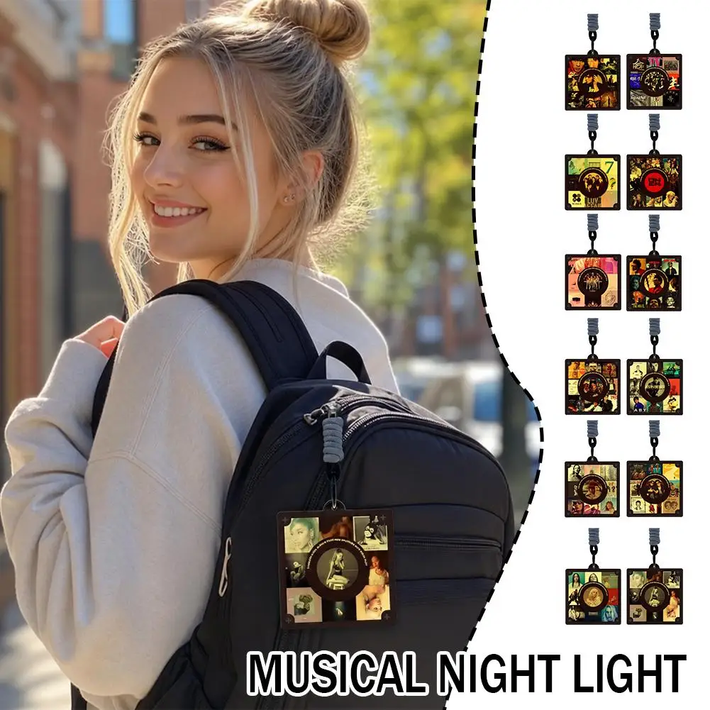 Rotating Music Night Light Keychain Acrylic Ornament Custom Song Player USB Rechargeable Bag Charm Desktop Decor Birthday Gift