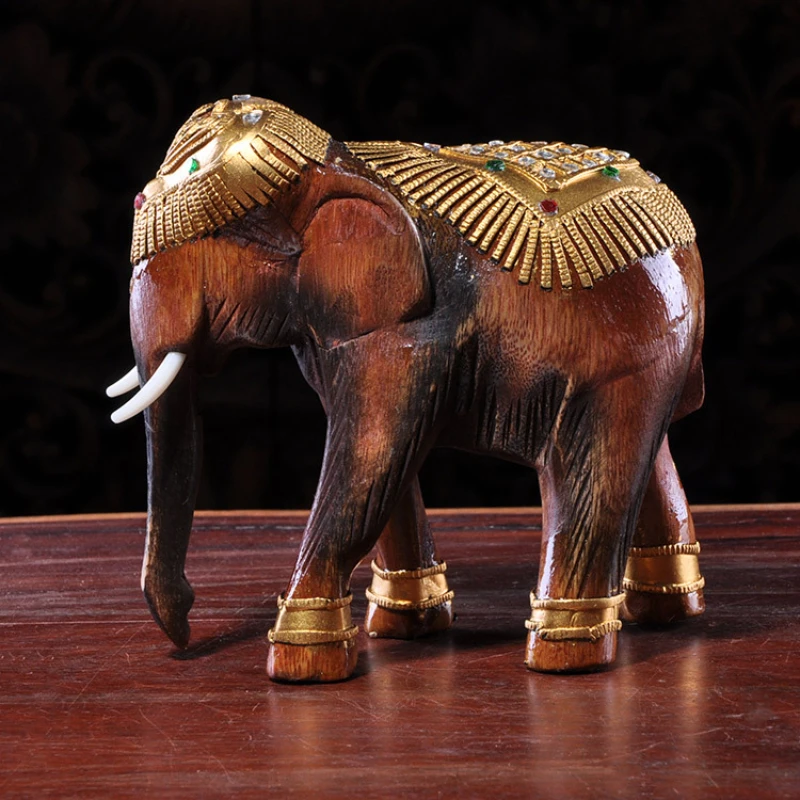 Thailand Entrance Decoration Home Office Wooden Decoration Handmade Wood Carving Small Elephant Decoration Wholesale 140244