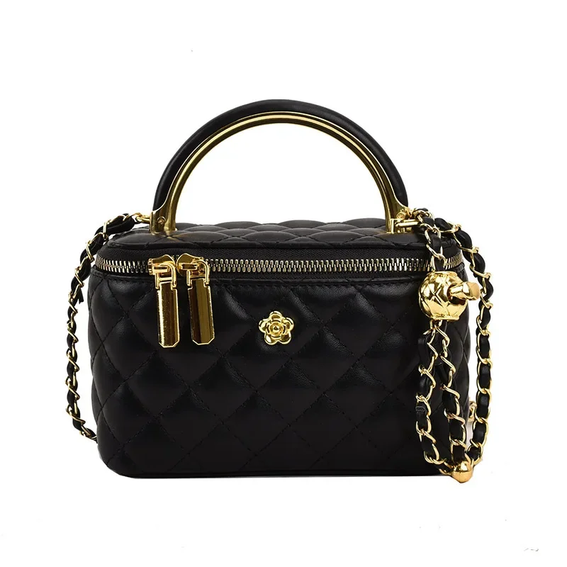 Mini bolso de mano acolchado clásico para mujer, caja cuadrada pequeña, Camelia pequeña, bolso de cubo de hombro para mujer, bolso cruzado con