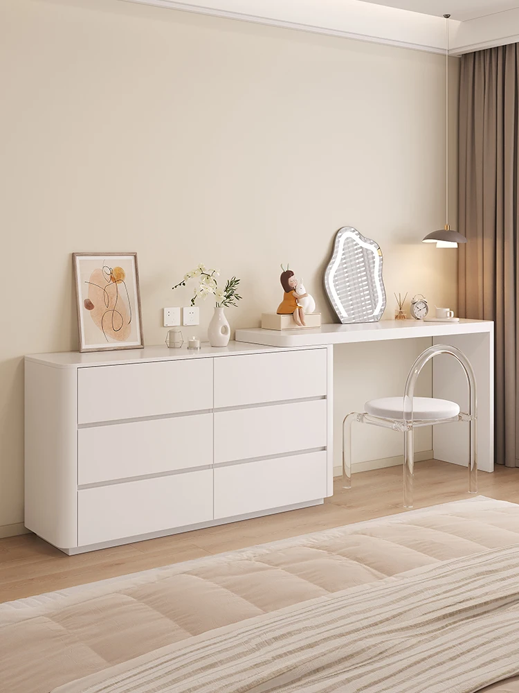 

Cream wind white bedroom dresser storage cabinet combination integrated telescopic makeup table bed end cabinet