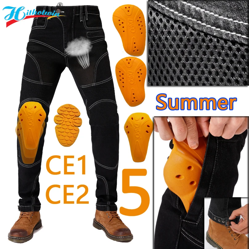 Summer Ventilation Motorcycle Jeans Blue Mesh Cloth Protective Gear Pants Riding Touring Motorbike Trousers Black Motocross Pant