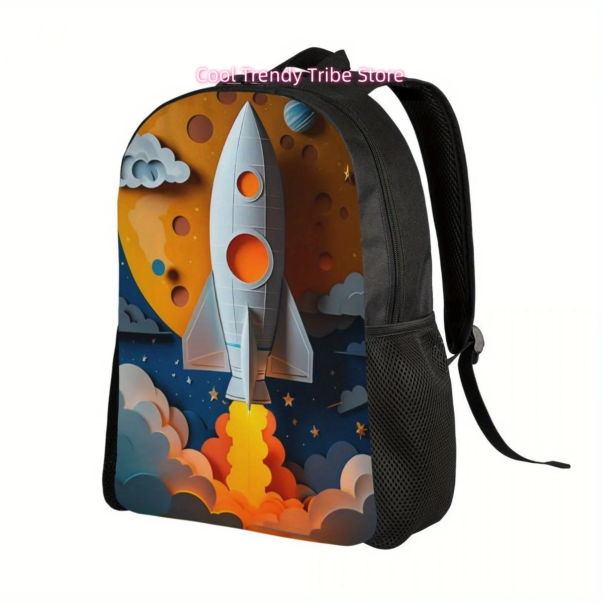 Lightweight Rocket Launch Backpack - Large Capacity, Adjustable Straps, Zip Closure, Cute Printed Design for School, College & T