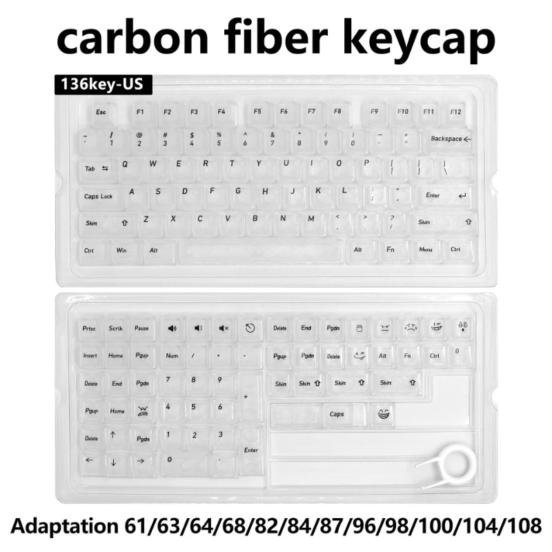 Ice Carbon Fiber Keycaps Forged Carbon Texture Engraved PC Translucent Magnetic Axis Mechanical Keyboard Keycap Set Gamer Gifts