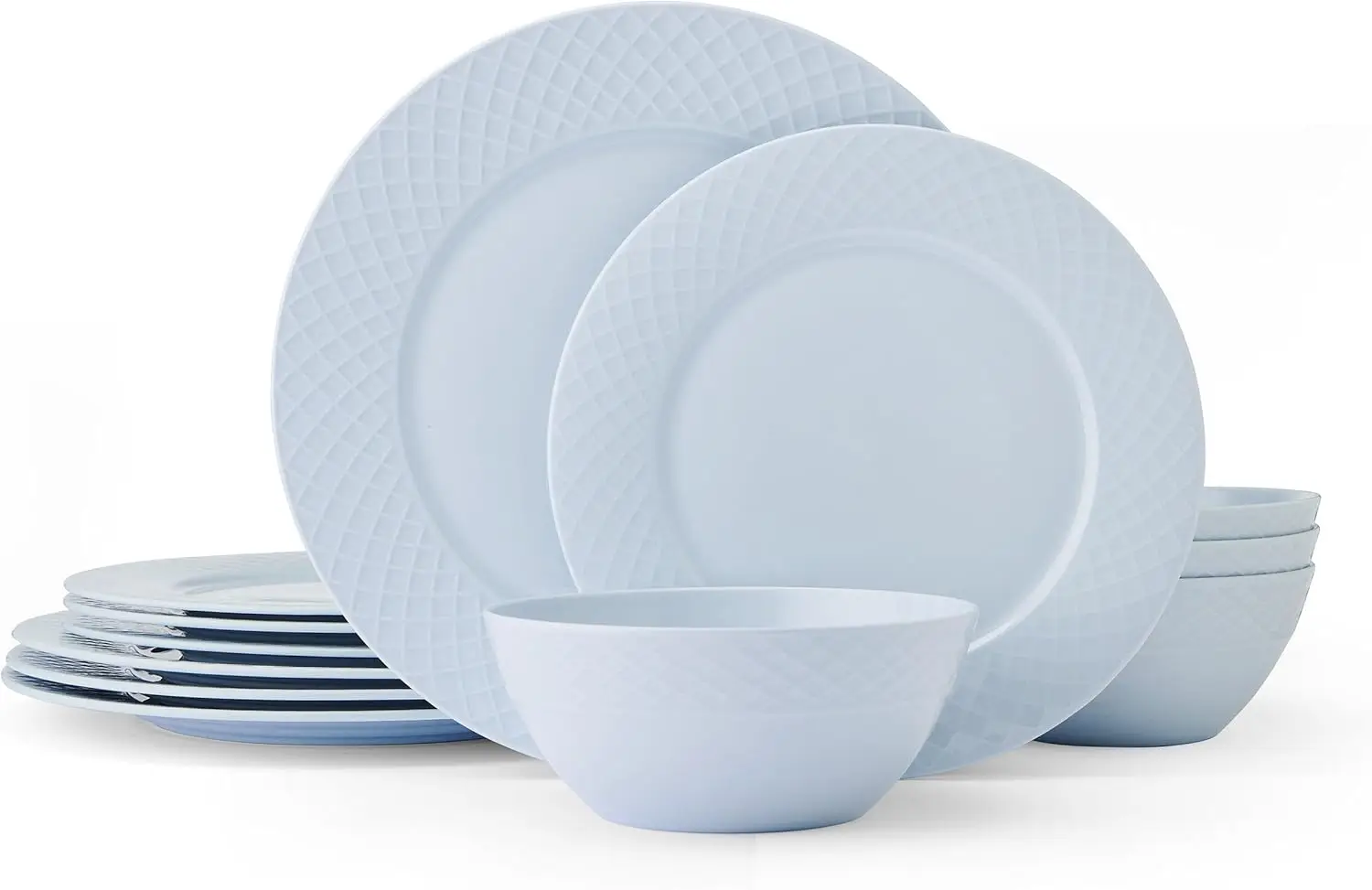 

Легкий набор столовой посуды из 12 предметов, устойчивый к сколам, трехцветный, сервис на 4 человека, туманный синий