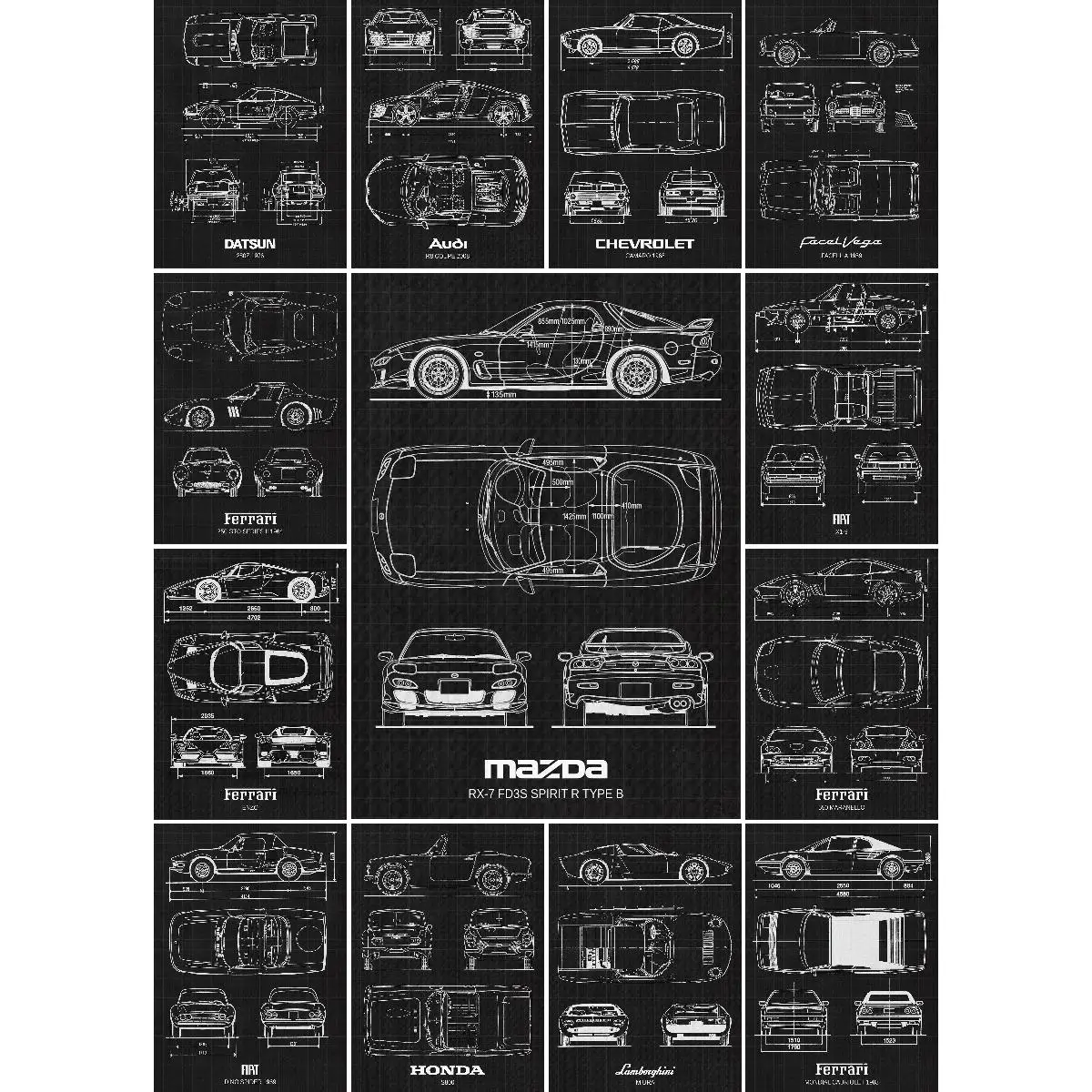 Datsun Z Blueprint Poster  Vintage Car Design Schematic  Interior Design Wall Art Decor for Home  Office