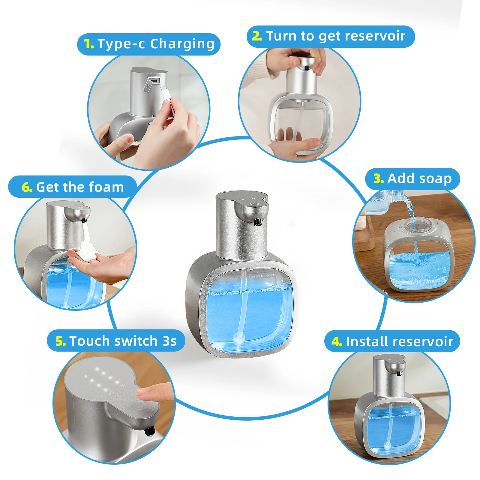 

New Wall Mounted Automatic Soap Dispenser Foam Smart Hand Washing Machine 500ml Liquid Rechargeable Bathroom Induction Sensor