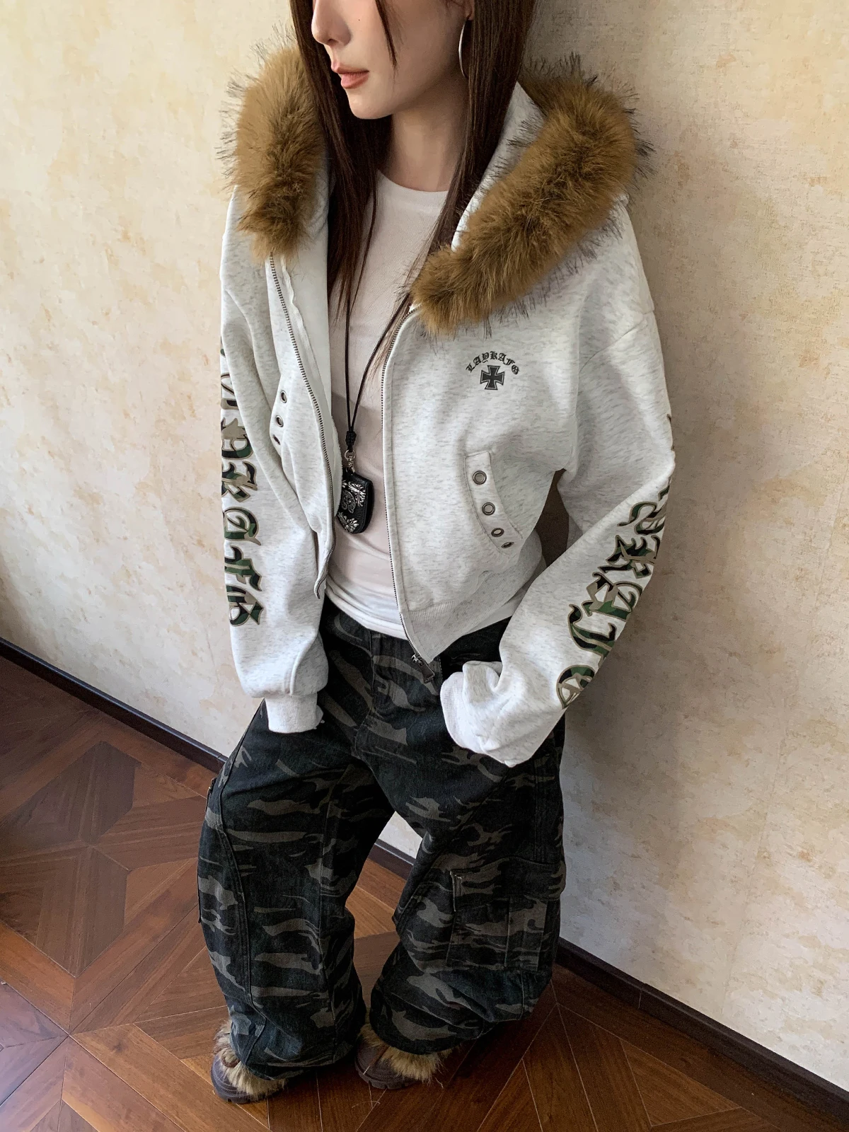 

Aket American Gothic Sle Embroidered Fce Lined Hooded Sweatirt Women's Winter Warm ort Cardigan Jaet