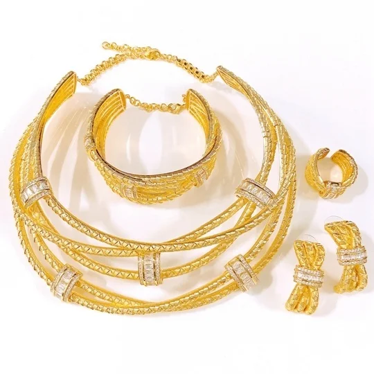 

Набор украшений Yulaili Simple Elegant Net Shape American Zirconia: роскошное блестящее колье, браслет, серьги и кольцо для свадьбы.