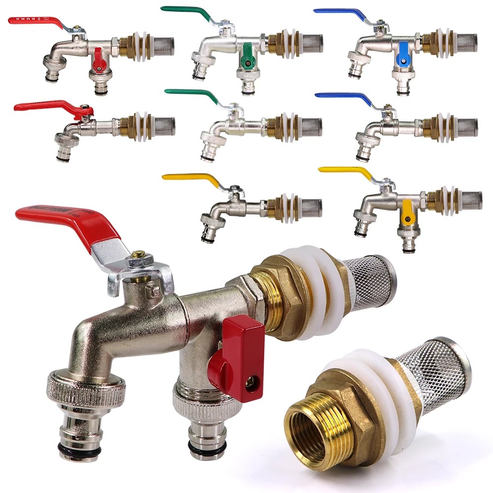 

1set 3/4" Brass Ball Valve Taps Faucets Water Tank Joints 304 Stainless Steel Filter Screen Garden Irrigation Adapter Fittings