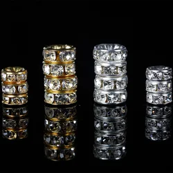 50pcs/lot 6/8mm Round Loose Spacer Beads Rhinestone Rondelle Crystal Beads for Jewelry Making Bracelet Necklace DIY Accessories