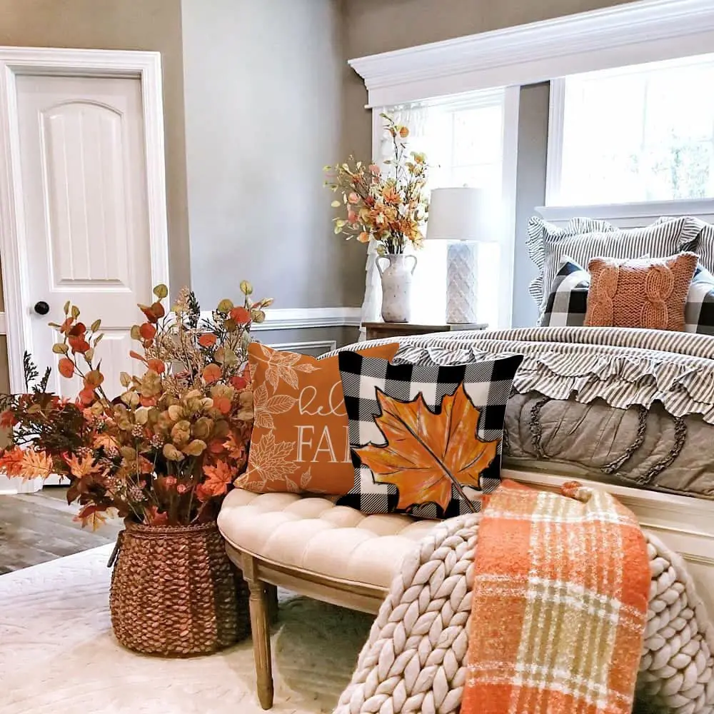 Fall Pillow Covers 18x18 Set of 4 for Fall Decor Buffalo Plaid Pumpkin and Maple Leaves Throw Pillows Farmhouse Case for Couch