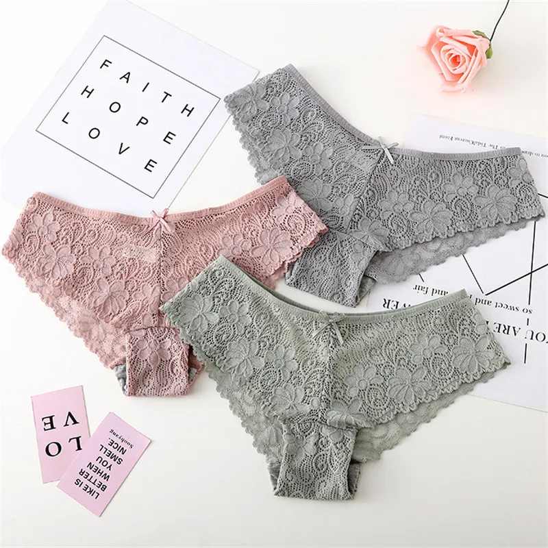 Lace low waist large size cotton bottom ladies briefs hollow sexy breathable comfortable buttocks girly underwear women