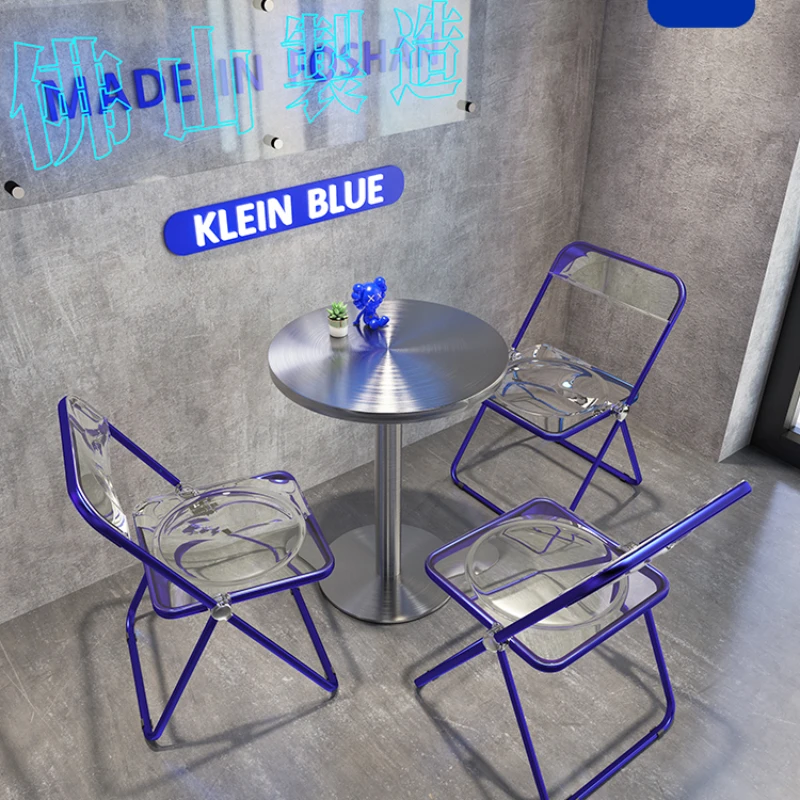 Klein blue table chair net red cement industrial style coffee shop chair milk tea shop stainless steel round table wrought iron