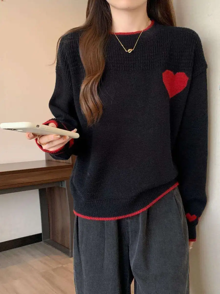 Pull en tricot rond pour femmes, brodé, décontracté, ample, amincissant, pour l'automne et l'hiver, nouvelle arrivée