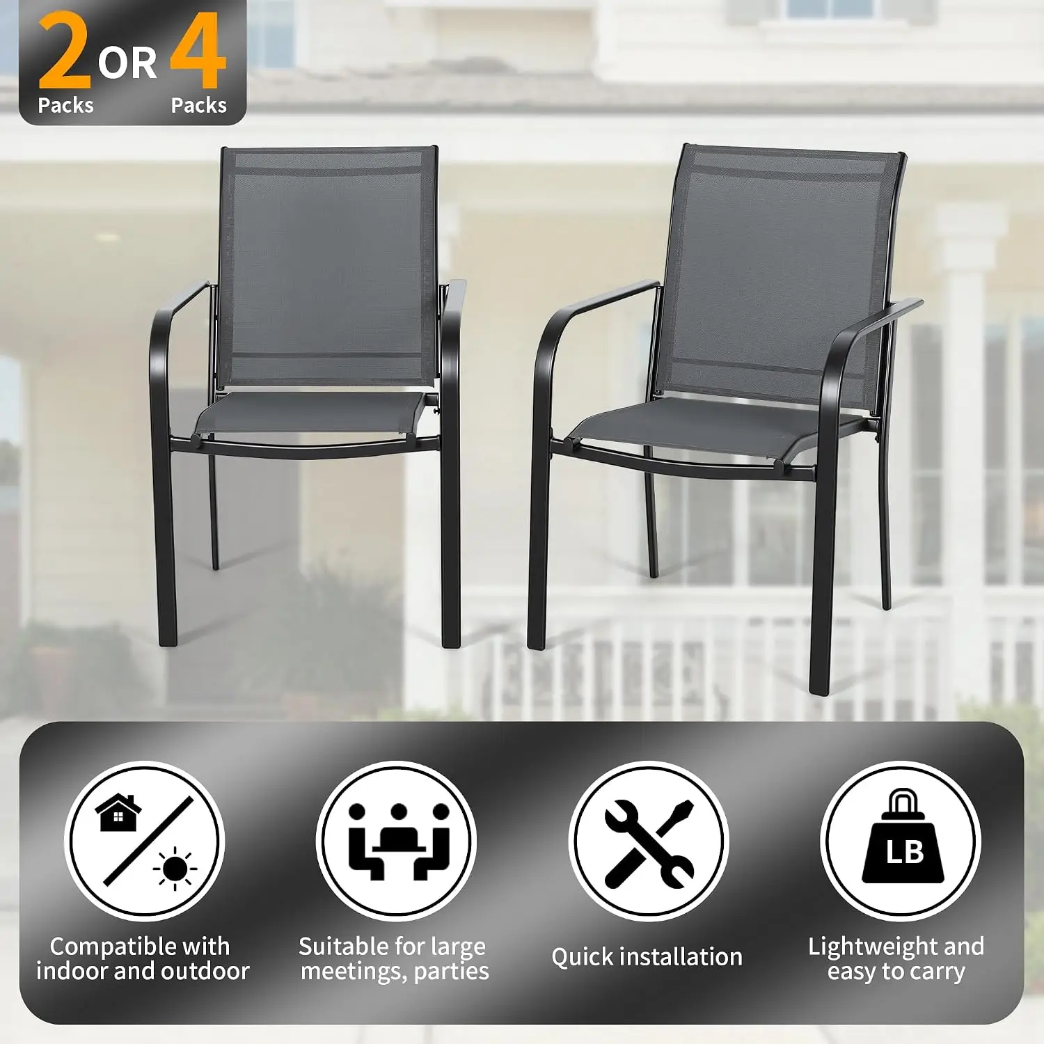 5-Piece Outdoor Dining Set 4 Textilene Chairs & 1 Steel Slat Table Garden Deck Backyard Grey, Customized