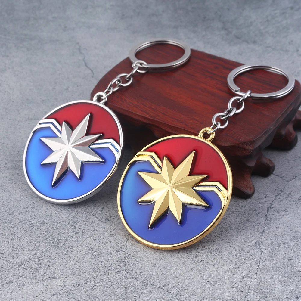 Disney Marvel Captain Marvel Keychain Pendant Superhero Hexagram Key Cosplay Fan Gift Men Women Backpack Jewelry Accessories