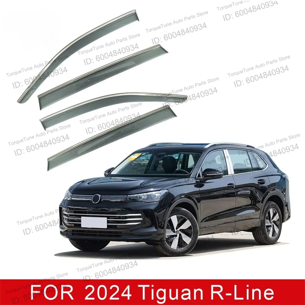 R-Line Injection Molded PC Side Door Rain Guard 4Pcs Fits for Volkswagen Tiguan L Pro 2024, Direct Mount Exterior Trim