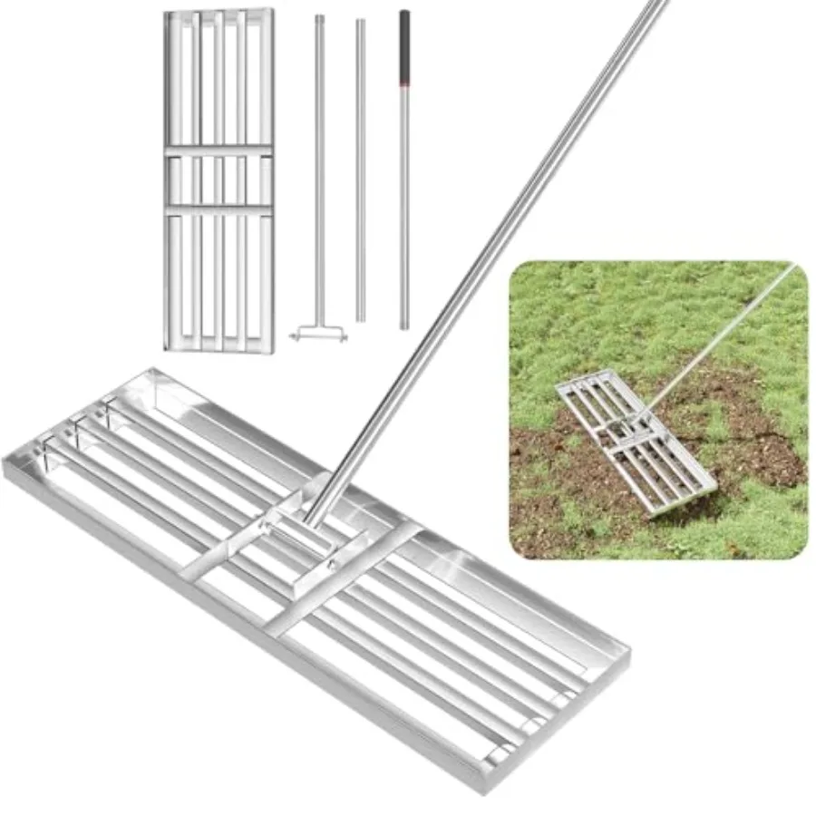 

Lawn Leveling Rake 30'' x 10" Heavy-Duty Stainless Steel Lawn Leveling Tool for Lawn Soil Sand 78'' Extra Long Handle Ideal for