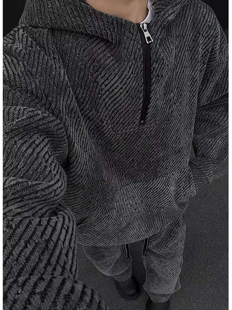 

Thiened Fce Hoodie Set Men's Casual Sportswear Autumn Winter Faion Youth Cotton Polyester Long Sve Long Pants