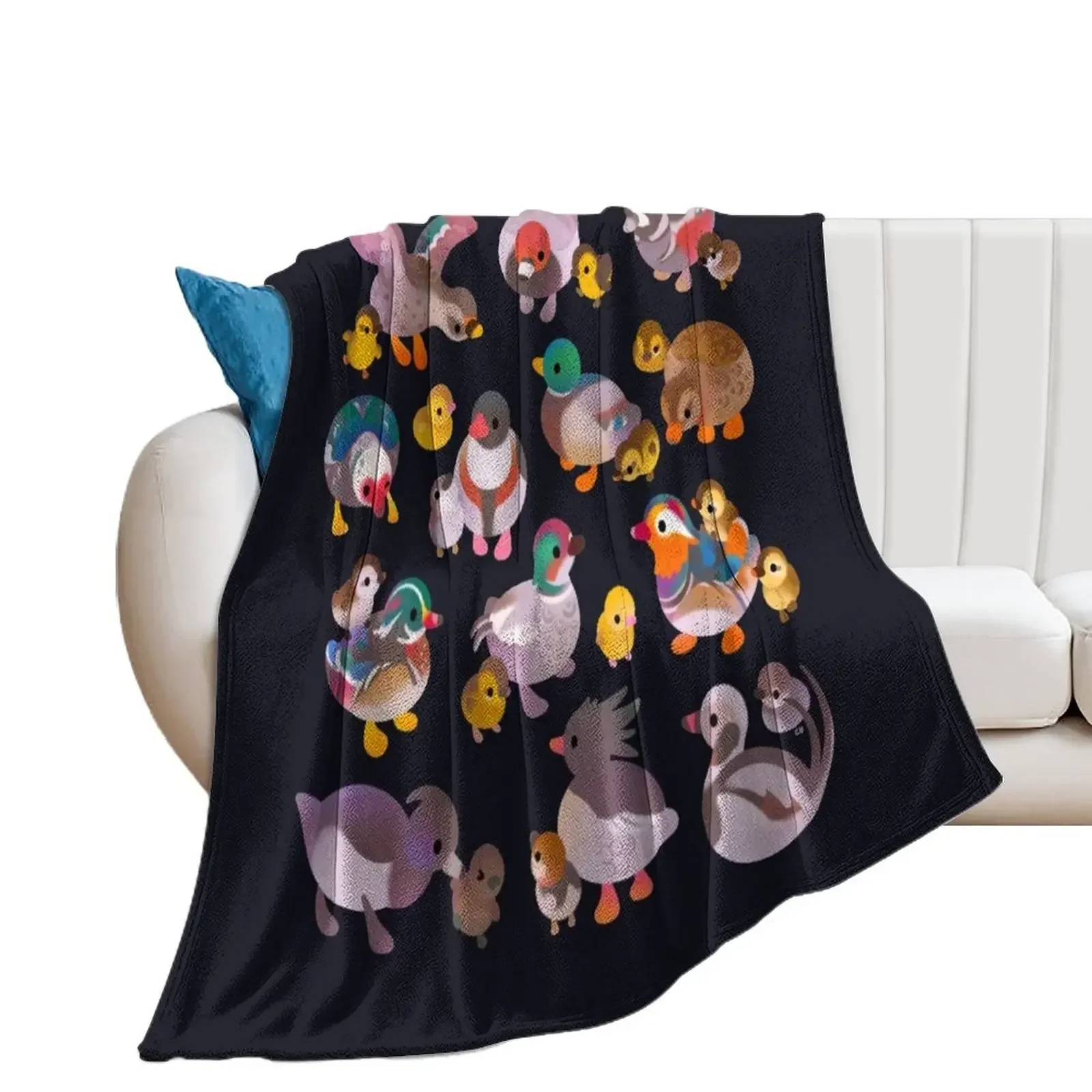 Duck and Duckling - dark Throw Blanket Picnic Flannel Fabric Vintage Flannels Blankets