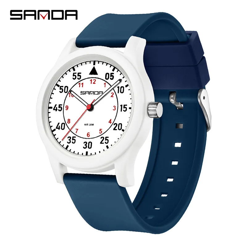 SANDA 3268 Student Silicone Exam Watch Waterproof Silent Simple Pointer Quartz Watch for Men and Women