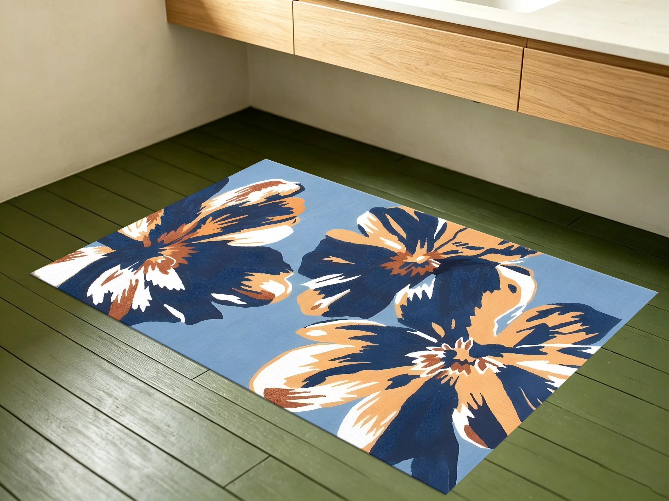 Hand-Painted Color-Blocked Floral Rug, Light French Retro Carpet for Living Room Bedroom, Home Decor