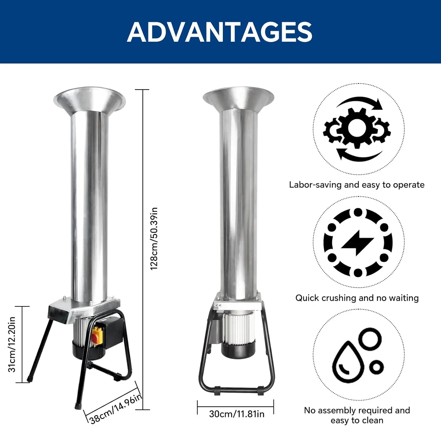 Molinillo Eléctrico: trituradora de frutas de acero inoxidable-1100W-3400R/min-trituradora de manzana para prensado de vino y sidra · Ventas directas de fábrica