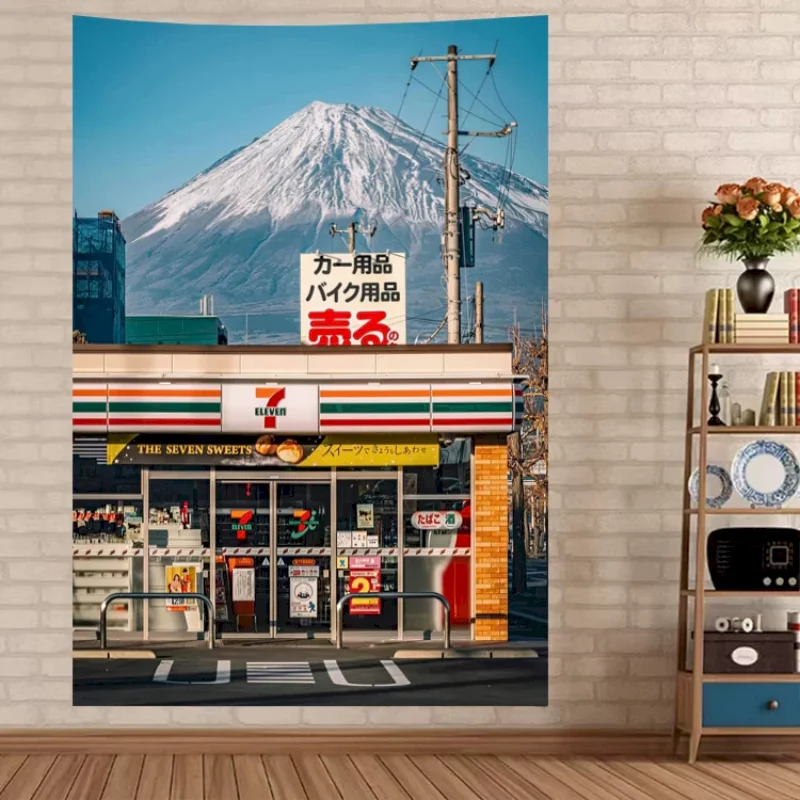 VIKAMA Japanese Tapestry Wall Hanging Snow Mountain Street Photography Aesthetics Home Decoration Background Cloth